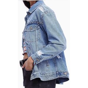 Free People Studded Denim Trucker Jacket Oversized Button Up Light Blue OB843118
